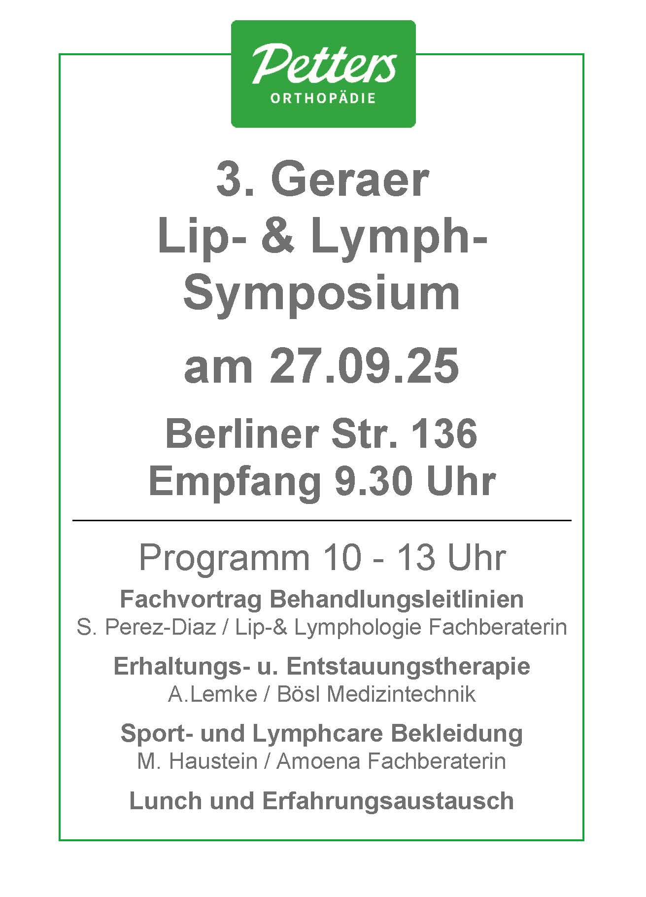Lip- & Lymphsymposium in Gera am 27.09.25